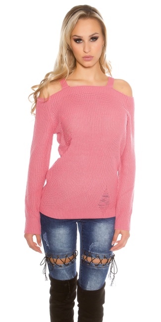 Cold Shoulder knit jumper used look Rose